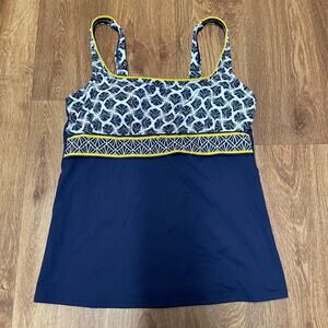 Lands End Womens Navy Blue White Yellow Tankini Underwire Swim Top Size 6 Small